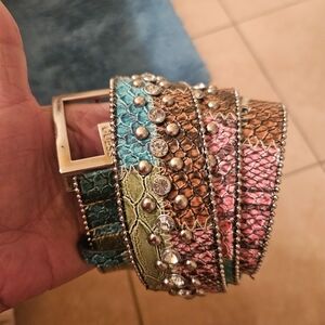 Belt By GUESS with Stones Colorful Gold Hardware 46" End To End